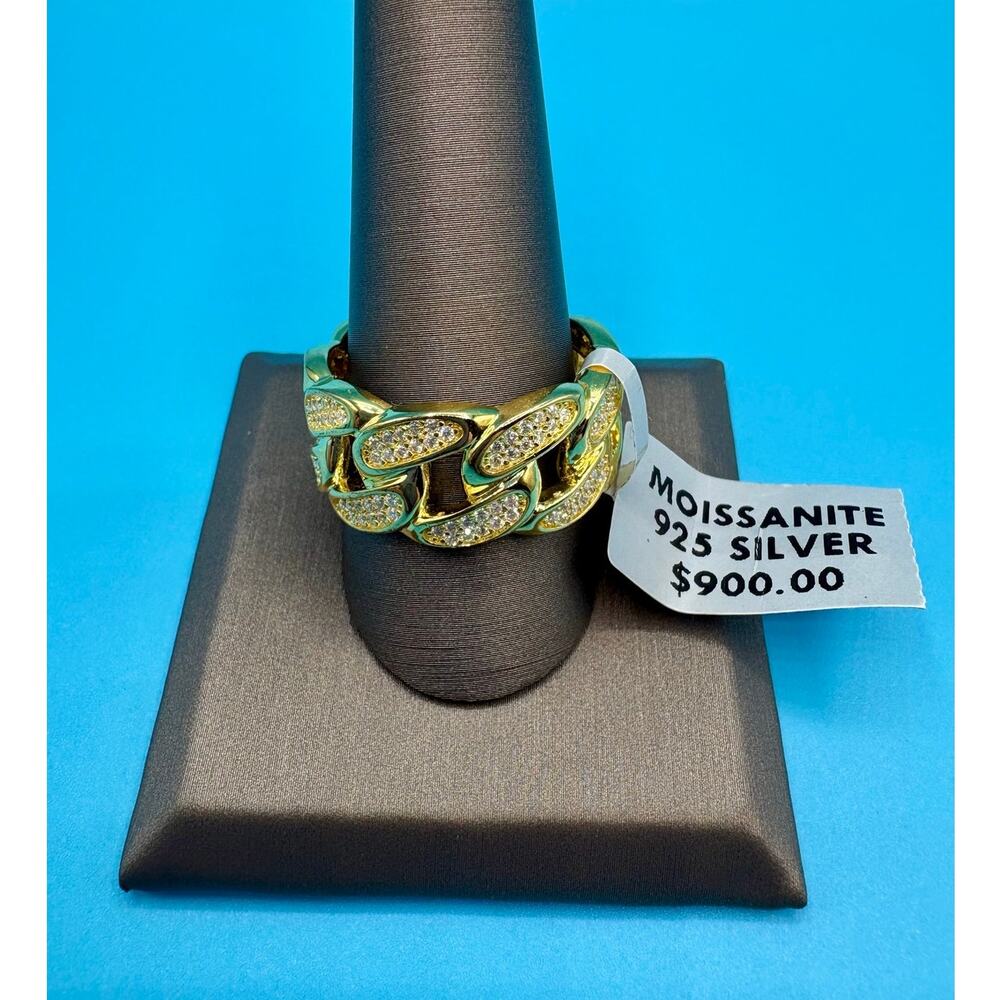 NWT SZ. 12 (11.75)- 3CTW Moissanite Gold over 925 Cuban Ring